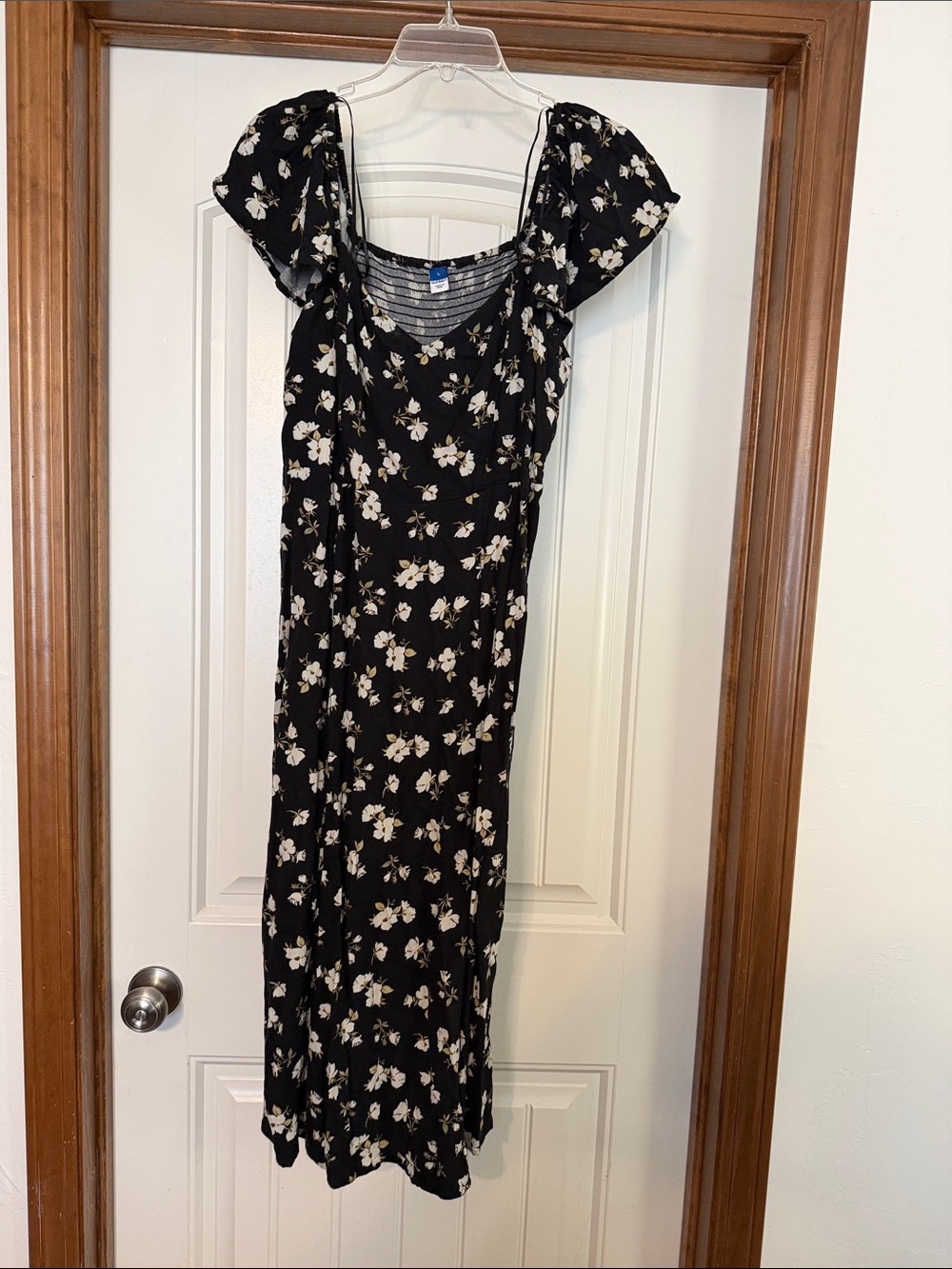Black Floral Maxi Dress with Flutter Sleeves